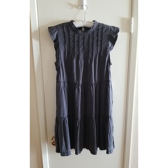 Anthropologie NWT Swing Tiered Gray Dress Pockets Sz M Boho Babydoll Cottagecore - Picture 2 of 10